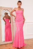 Hot Pink Paillet Spaghetti stropper Prom Kjole