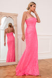 Hot Pink Paillet Spaghetti stropper Prom Kjole