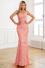 Indlæs billede til gallerivisning Hot Pink Paillet Spaghetti stropper Prom Kjole