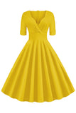 Grøn V-hals Korte ærmer 1950'erne Swing Dress