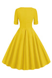 Grøn V-hals Korte ærmer 1950'erne Swing Dress