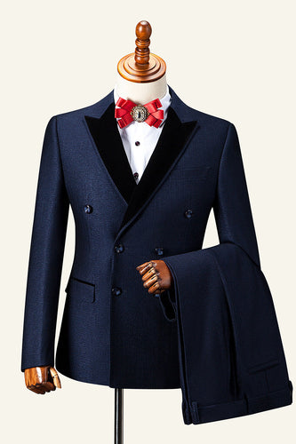 Mørkeblå toppet revers dobbeltradet mænds jakkesæt smoking