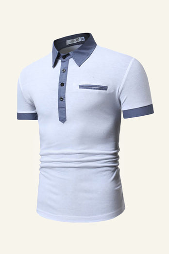 Blå patchwork Bomuld kortærmet Casual Polo Shirt