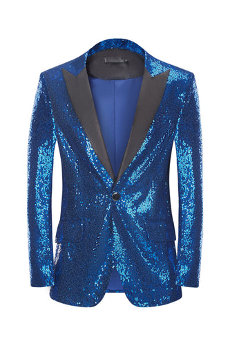 Mænds Royal Blue Sparkly Sequin Peak Revers Prom Blazer