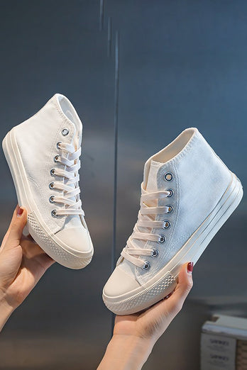 Hvid Mid Top Lace Up Canvas Sneakers