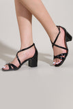 Sort Cross Strappy Block Hæl Sandal