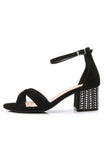 Black Cross Ankel Strappy Chunky Hæl Sandal