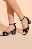 Black Cross Ankel Strappy Chunky Hæl Sandal