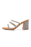 Sølv Rhinsten Slip On Chunky Heel Sandal