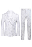 Hvid Blomster Jacquard Peak Lapel Mænd Prom Suits