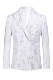 Hvid Blomster Jacquard Peak Lapel Mænd Prom Suits