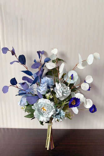 Blå faux bryllupsoverrækkelsesblomster (vase medfølger ikke)