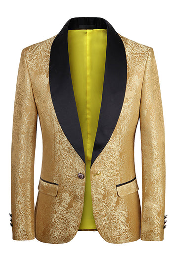Golden One Button Jacquard Prom Blazer til mænd