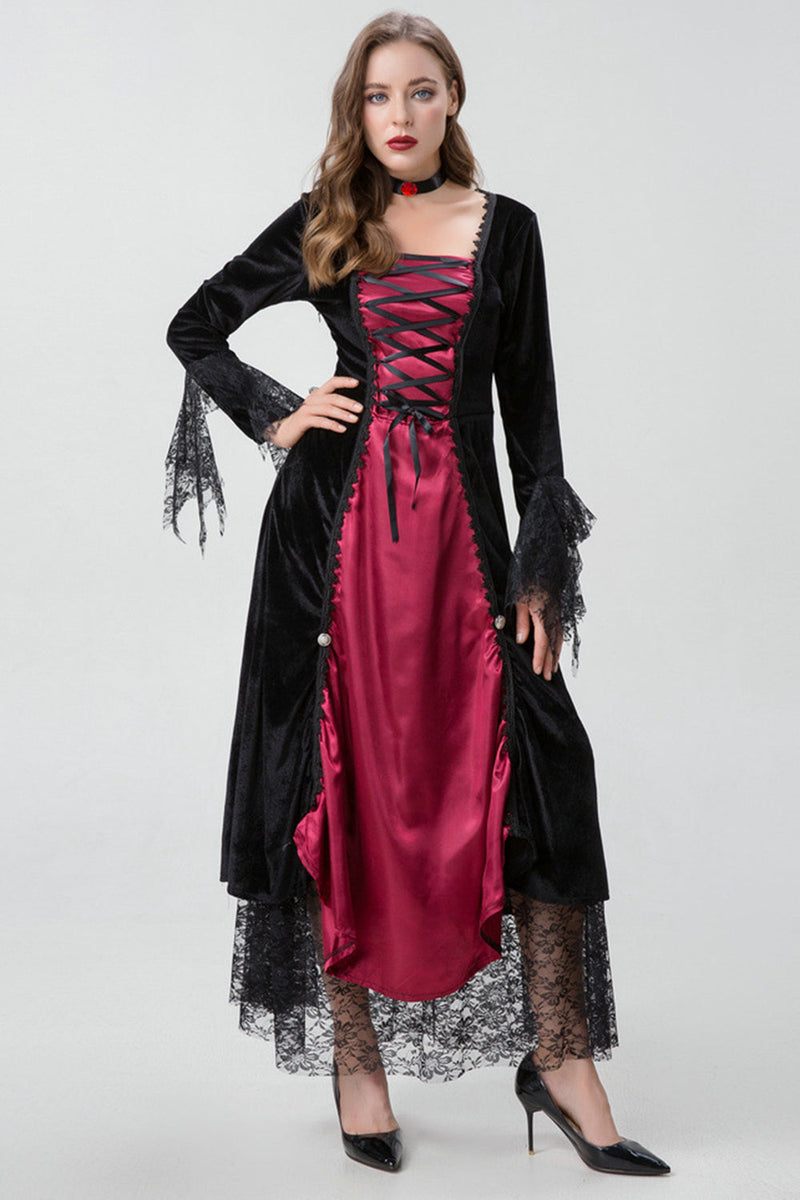 Indlæs billede til gallerivisning Gotisk Bourgogne Halloween kjole med Criss Cross Blonder