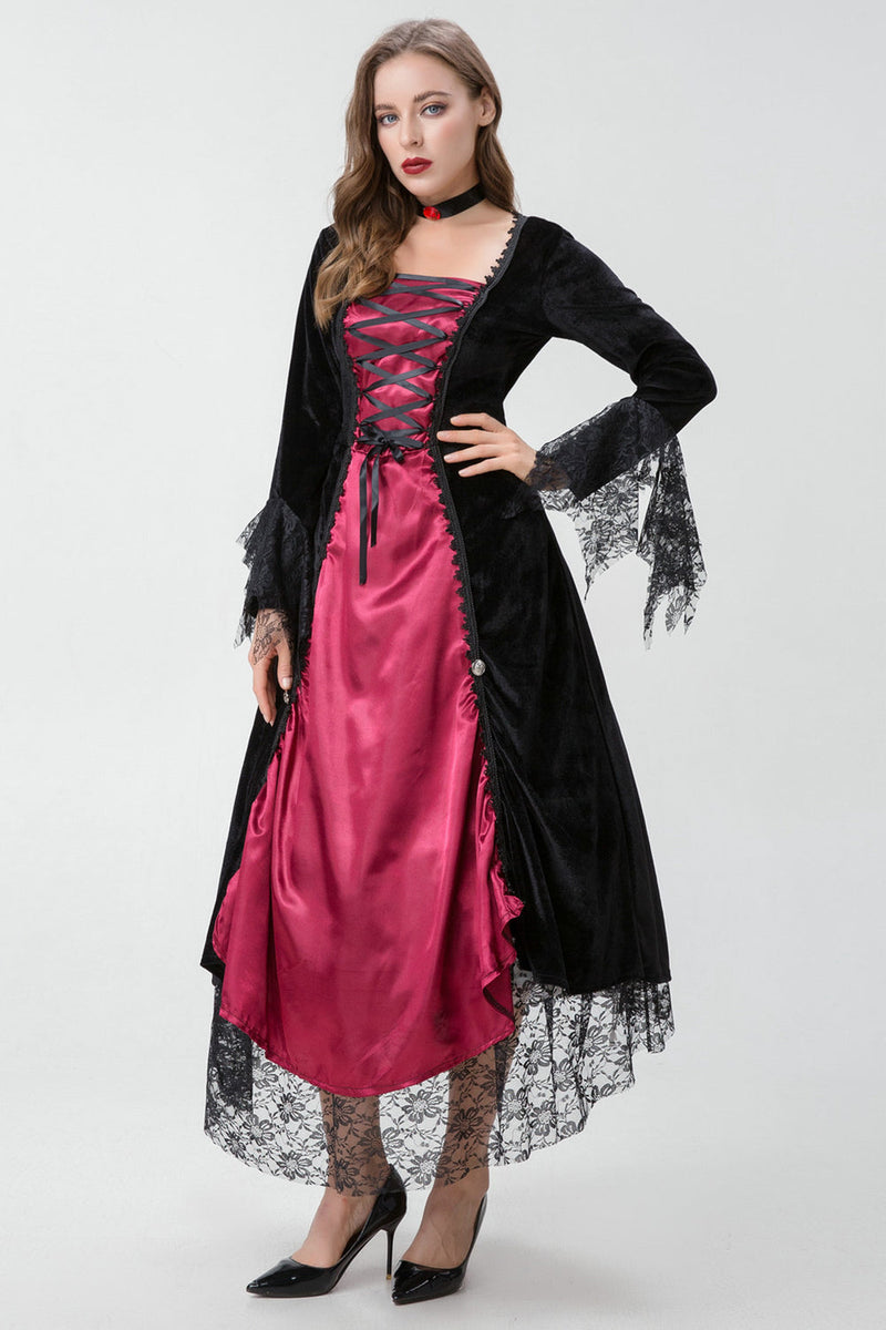 Indlæs billede til gallerivisning Gotisk Bourgogne Halloween kjole med Criss Cross Blonder