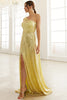 Indlæs billede til gallerivisning Lysegul One Shoulder Sequined Prom kjole med slids