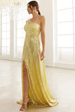 Lysegul One Shoulder Sequined Prom kjole med slids