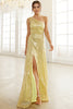 Indlæs billede til gallerivisning Lysegul One Shoulder Sequined Prom kjole med slids