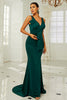 Indlæs billede til gallerivisning Mørkegrøn V-hals Havfrue Prom kjole