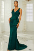 Indlæs billede til gallerivisning Mørkegrøn V-hals Havfrue Prom kjole
