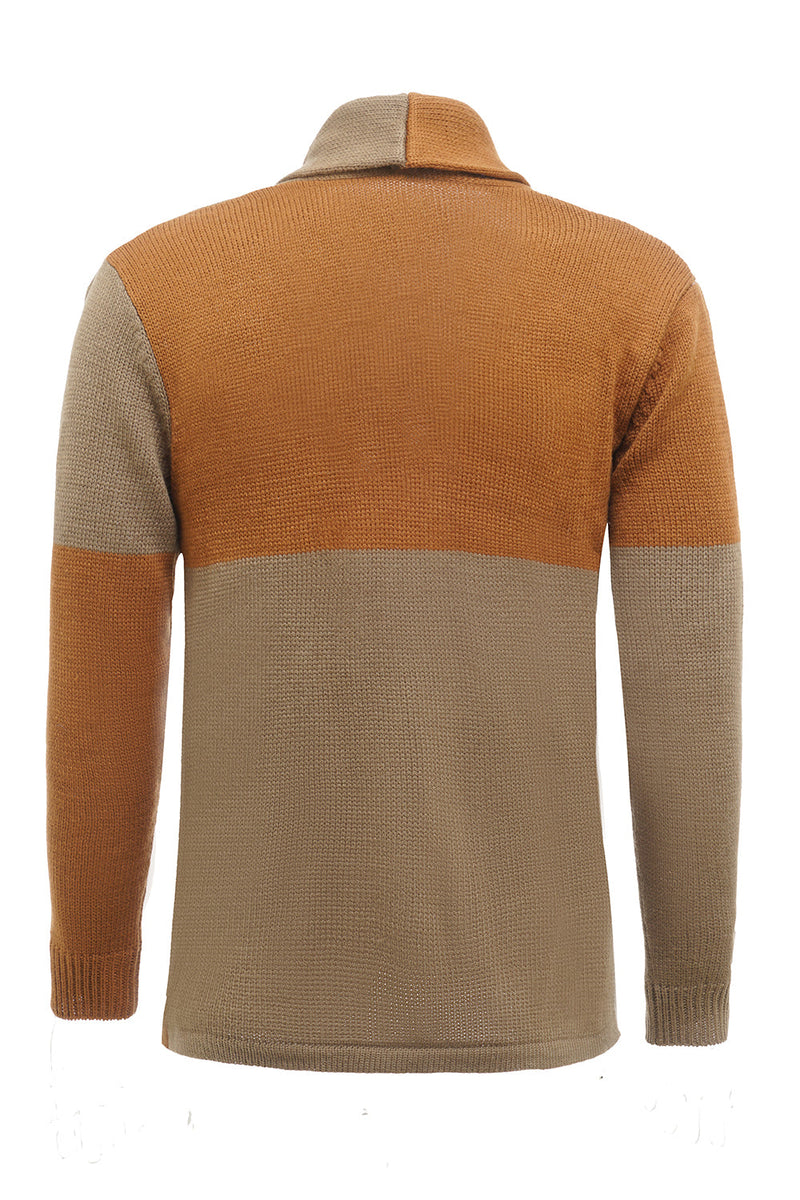 Indlæs billede til gallerivisning Brunt patchwork sjal krave lange ærmer mænds cardigan sweater