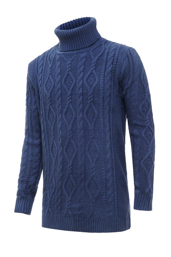 Blå Munk hals kabelstrikket mænds sweater