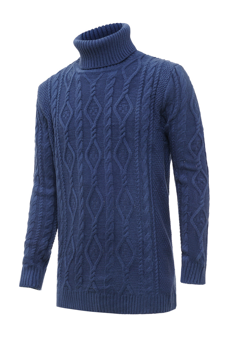 Indlæs billede til gallerivisning Blå Munk hals kabelstrikket mænds sweater
