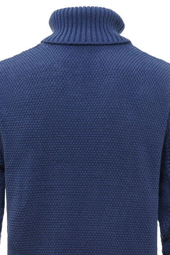 Blå Munk hals kabelstrikket mænds sweater