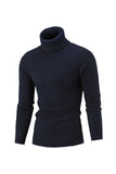 Navy Mænds Slim Fit Turtleneck Casual Twisted Strikkede Pullover Sweaters