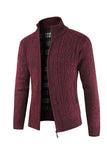 Bourgogne mænds afslappede stativkrave Cardigan lynlås kabelstrikket sweater