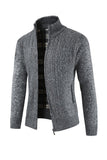 Bourgogne mænds afslappede stativkrave Cardigan lynlås kabelstrikket sweater