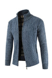 Bourgogne mænds afslappede stativkrave Cardigan lynlås kabelstrikket sweater