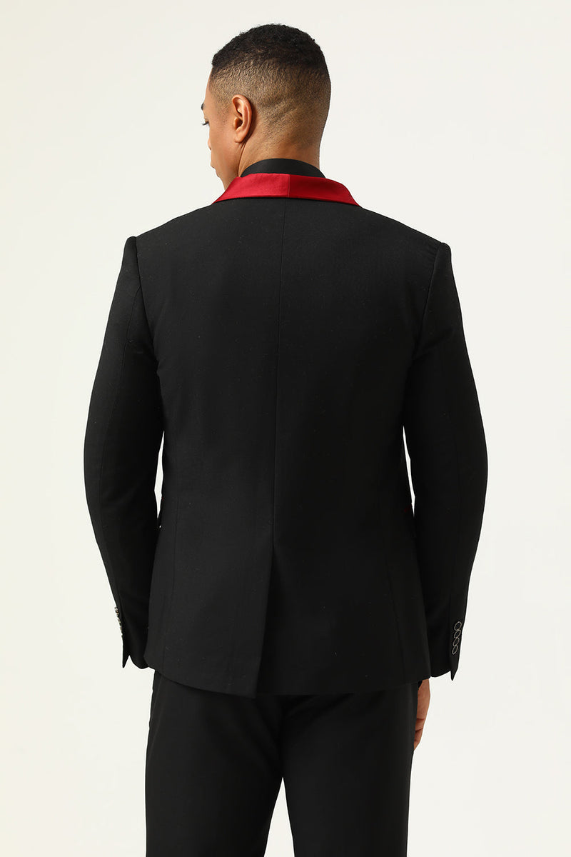 Indlæs billede til gallerivisning 3-delt sort rødt sjal revers mænds galladragter