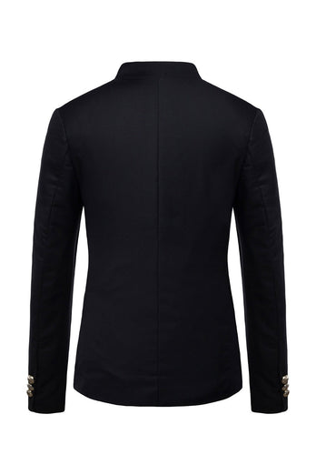 Navy Stand Collar Single Breasted Mænds Blazer