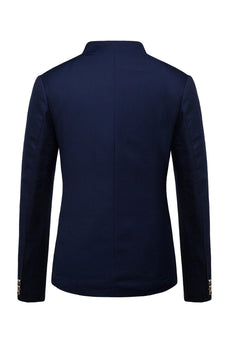 Navy Stand Collar Single Breasted Mænds Blazer