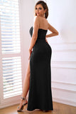 Sheath Sweetheart Black Prom kjole med split front