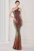 Indlæs billede til gallerivisning Farverig One Shoulder Sequined Havfrue Aftenkjole