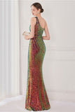 Farverig One Shoulder Sequined Havfrue Aftenkjole