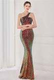 Farverig One Shoulder Sequined Havfrue Aftenkjole