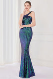 Farverig One Shoulder Sequined Havfrue Aftenkjole