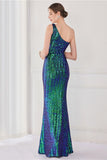 Farverig One Shoulder Sequined Havfrue Aftenkjole