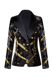 Sparkly Black Peak Lapel Pailletter Kvinder Party Blazer