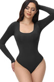 Sorte lange ærmer Scoop Hals Mave Control Shapewear