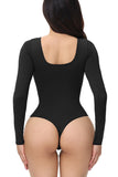 Sorte lange ærmer Scoop Hals Mave Control Shapewear