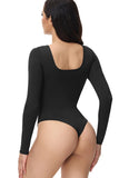 Sorte lange ærmer Scoop Hals Mave Control Shapewear