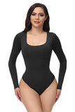 Sorte lange ærmer Scoop Hals Mave Control Shapewear