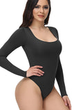 Sorte lange ærmer Scoop Hals Mave Control Shapewear