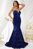 Royal Blue Strapless Paillethavfrue Lang gallakjole