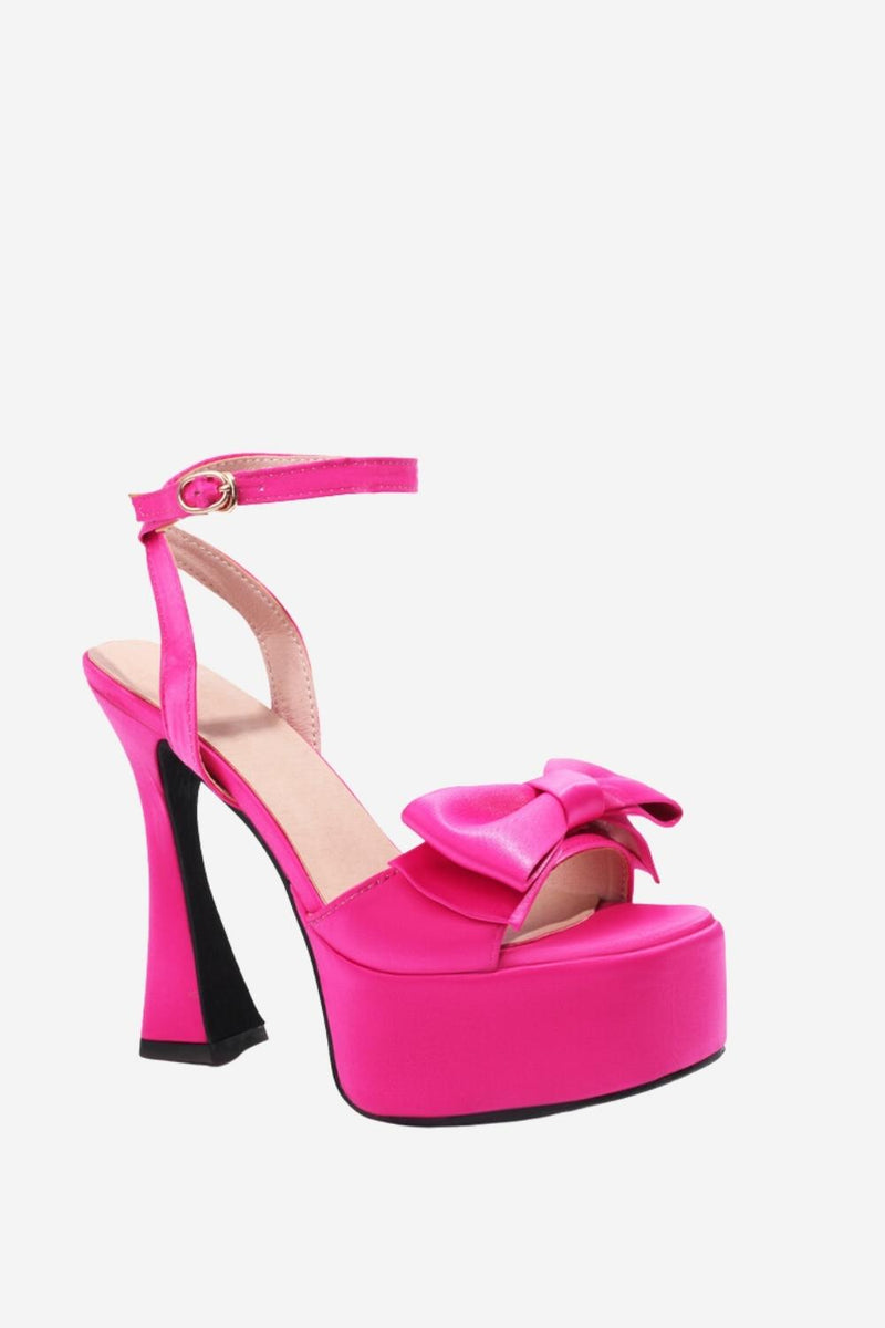 Indlæs billede til gallerivisning Chunky Hot Pink High Heel sandaler med sløjfe