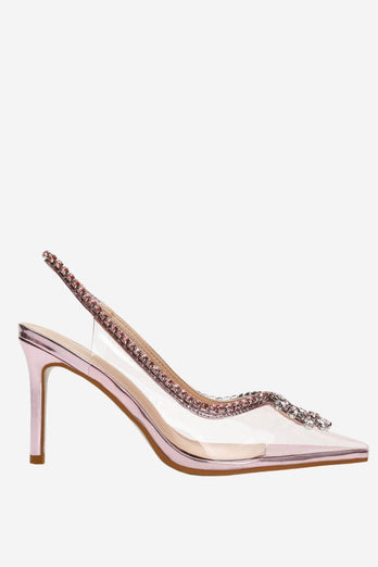 Rhinestone pink spids tå stiletto sandaler